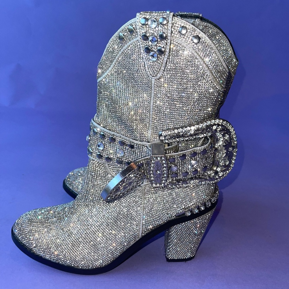 Diamond rhinestone ankle cowboy boots